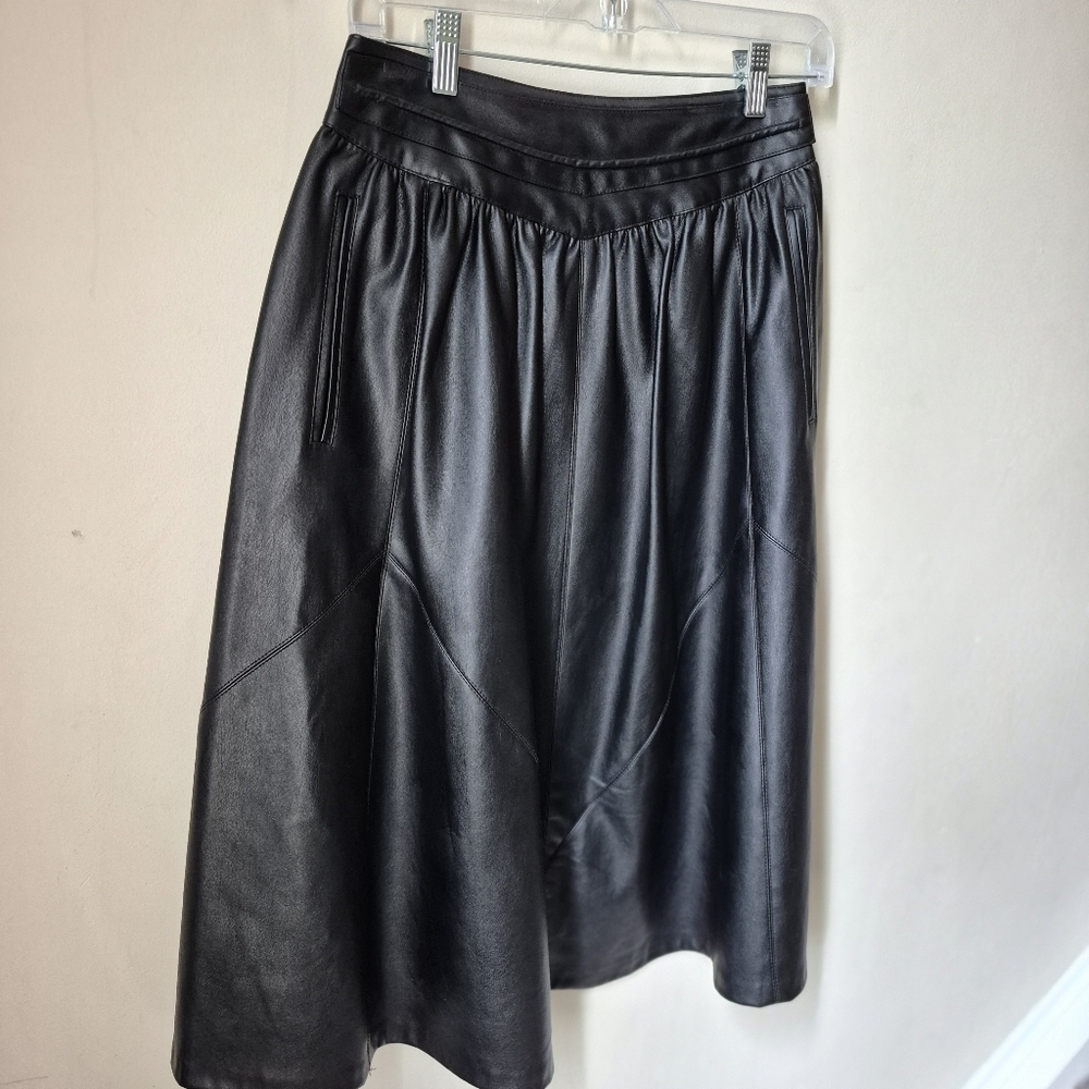 Zara Women’s Black PU Faux Leather A-Line Midi Skirt With Pockets Ladies Small S